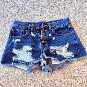 Blue High-Waisted Jean Shorts with Distressing